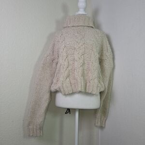 POL Chunky Cable Knit Turtleneck Sweater Beige Oversized Slouchy M